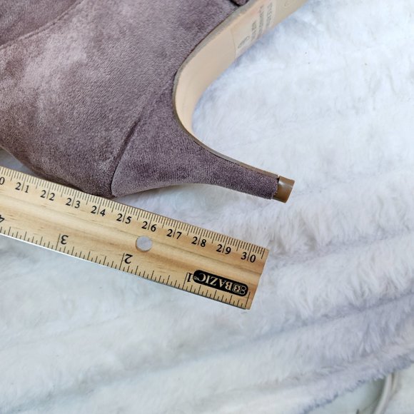 Autumn Pointy Toe Low Kitten Heel Slouchy Knee High Boots Taupe Faux Suede - Picture 10 of 10